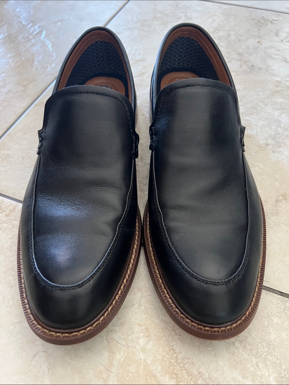 Aston Grey Black Leather Slip-On Loafers for Men